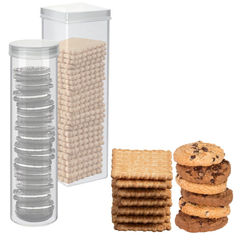 Home-X Set of 2 - Saltine Cracker Sleeve Storage Container / Cookie Stay Fresh Keeper, 1 Round and 1 Square - Image 1
